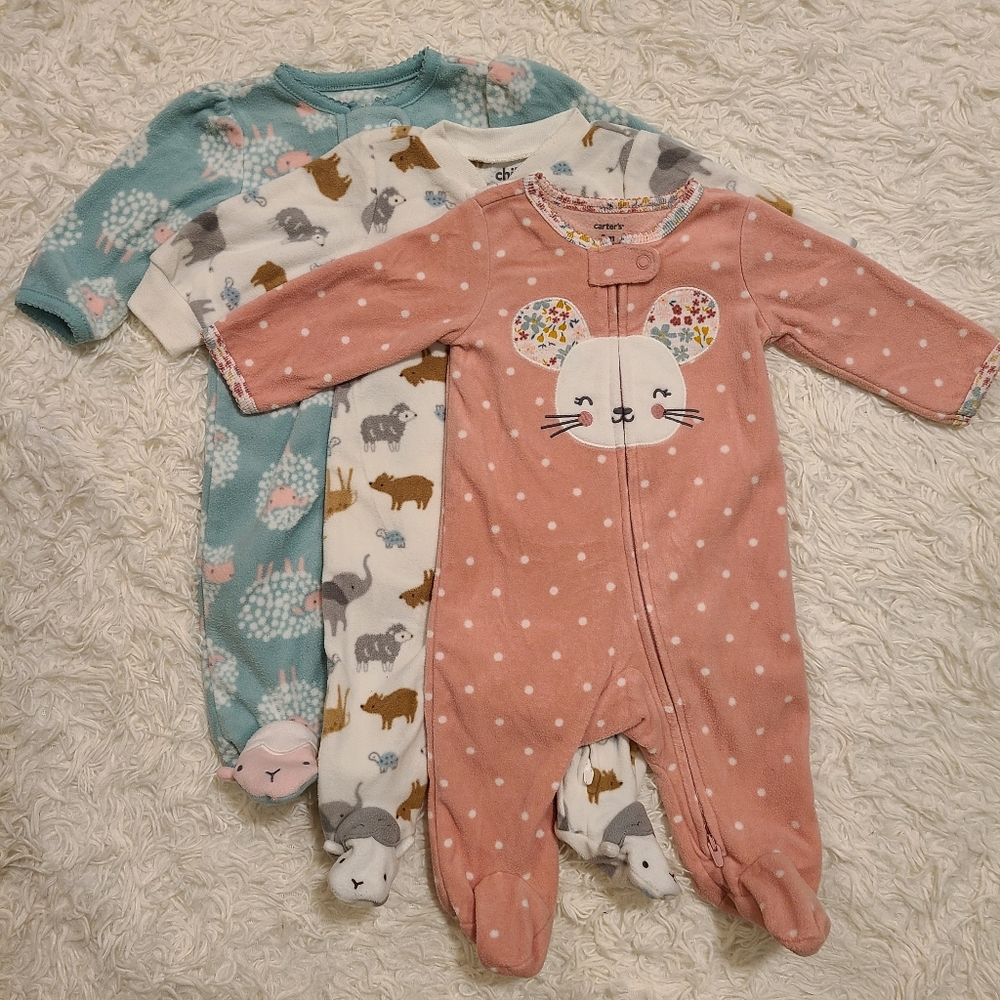 Pack of 3 Fleece Footed Pajamas for Baby Girl